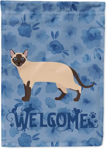 Vista 318 de Caroline's Treasures CK4813CHF - Bandera de bienvenida con gato abisinio azul, manga grande, para porche, para colgar en la pared, poliéster