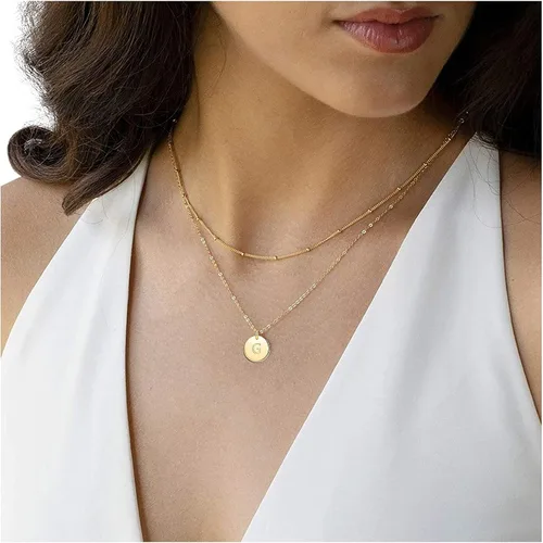 Vista 4 de Collares con inicial de oro para mujer collares de monedas de oro martillado grabado de doble cara con relleno de oro de 14 quilates para mujer