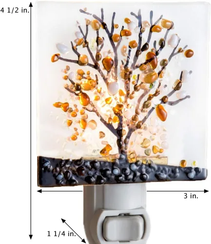 Vista 7 de J Devlin NTL 159-1. Luz nocturna de vidrio fusionado con forma de árbol. Handcrafted fused glass Autumn tree design Warm ambient glow Plug-in with