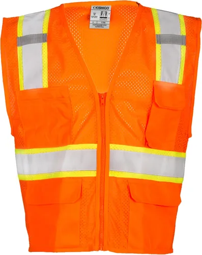 Vista 3 de Kishigo All Mesh Contrast Unisex Reflective Safety Vest 1195, ANSI Type R/Class 2, 6 Pockets Zipper, Reflective Lining