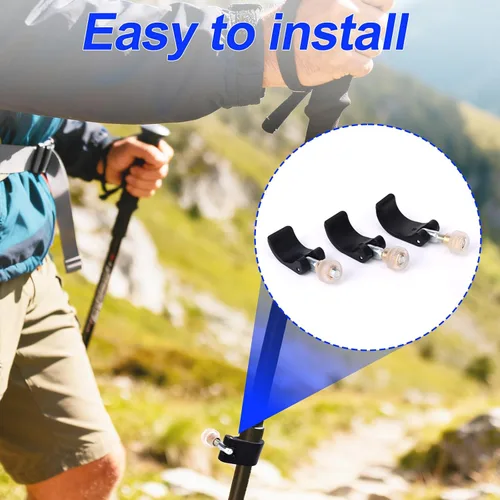 Vista 5 de 6 pinzas de repuesto para bastones de trekking, 3 tamaños de alta calidad, clips para senderismo, caminar, camping, montañismo, reparación al aire
