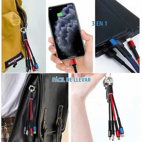 Vista 4 de Juego de cables de carga USB multifunción, paquete de 3 cables trenzados de nailon 3 en 1, múltiples cables de carga rápida para el hogar, oficina