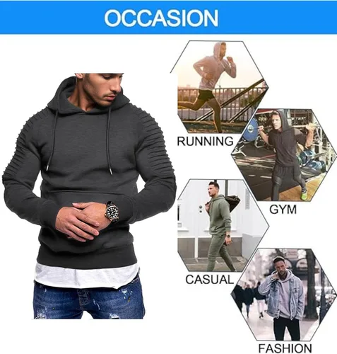 Vista 6 de COOFANDY Sudadera con capucha de entrenamiento para hombre, ligera, atlética, moderna, con bolsillo