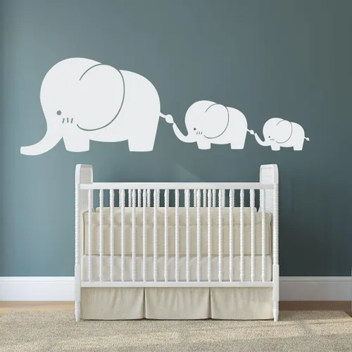 Vista 3 de Elephant Wall Decals - Twin Baby Nursery Decor Sticker, Decoration for Kids Room, Playroom, Jungle Theme Bedroom