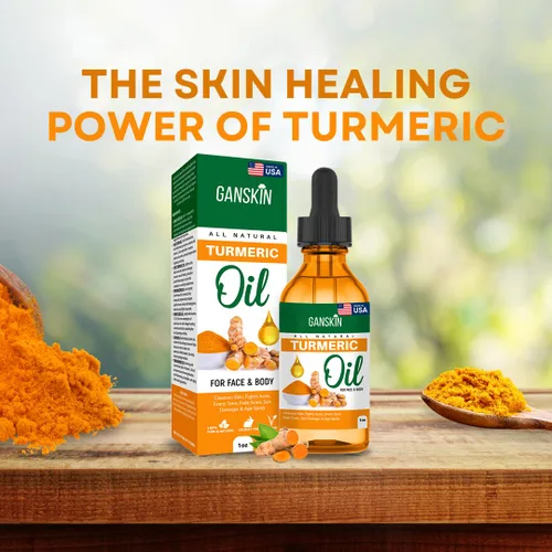 Vista 2 de Aceite de cúrcuma – Suero facial para rostro y cuerpo – Suero natural iluminador de la piel y tratamiento de hiperpigmentación – Suero de brillo