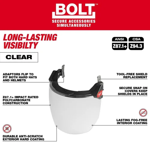 Vista 4 de Milwaukee BOLT - Protector facial completo, transparente, compatible con cascos de seguridad y cascos duros, 48-73-1420