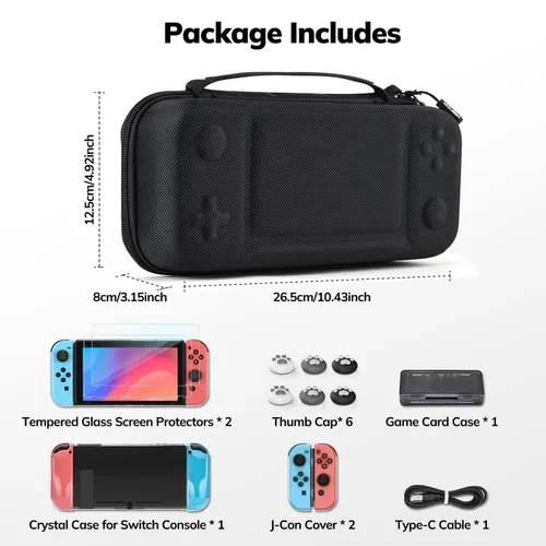 Vista 6 de Younik 14-in-1 Switch Case Accessories Bundle, Large Carrying Case for Switch 2017, Switch Travel Case Fit for Console, J-con Grip, AC Adapter and