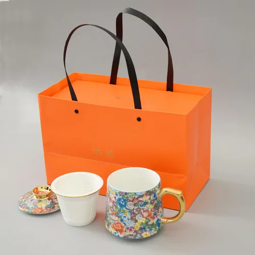 Vista 7 de Taza de té de porcelana con infusor – Taza de té de cerámica china Jingdezhen Sistema de preparación de té de hojas sueltas para oficina en casa
