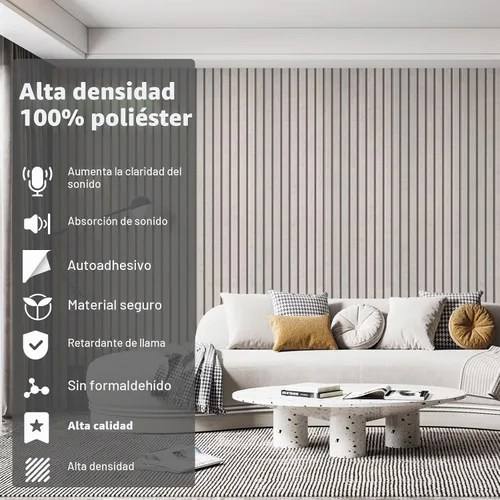 Vista 5 de Paquete de 10 paneles acústicos, paneles de pared insonorizados de 48 x 12 x 0.35 pulgadas, autoadhesivos de alta densidad que absorben el sonido