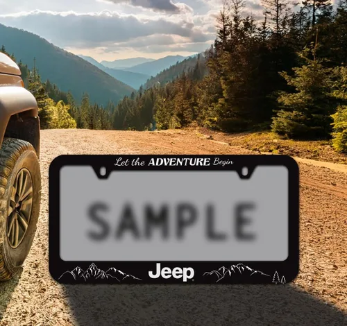Vista 2 de Jeep Soporte de marco de matrícula de plástico negro - Deja que la aventura comience