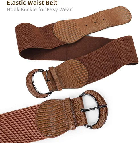 Vista 5 de Valleycomfy Cinturón ancho elástico de 3 piezas para mujer, cinturón de vestir elástico de piel sintética, cinturón ancho vintage