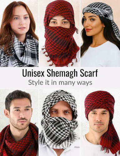 Vista 28 de LOVARZI Shemagh Cottons Arab Keffiyeh - Bufanda militar táctica para cabeza y cuello