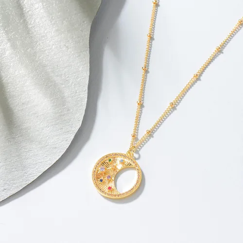 Vista 6 de Collar con colgante de luna de oro para mujer, chapado en oro de 14 quilates, cadena delicada, luna creciente, sol, estrella