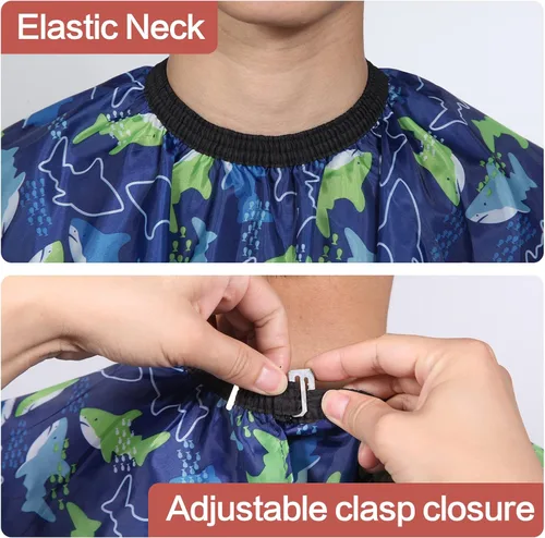 Vista 4 de Capa de peluquería para niños con cepillo para el cuello, capa profesional de corte de pelo con cierre a presión ajustable