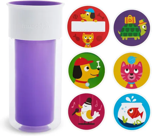 Vista 13 de Munchkin® Miracle® 360 - Vaso para beber con aislamiento, incluye calcomanías para personalizar la taza, 9 onzas, azul