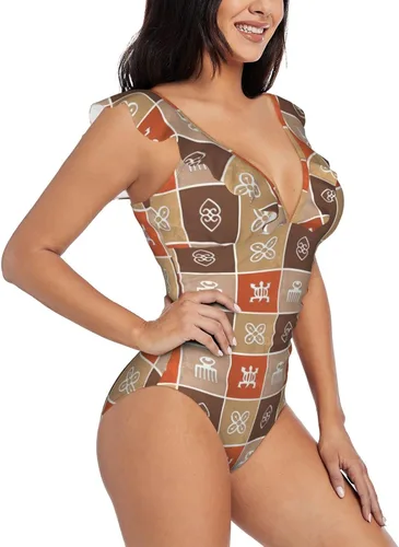 Vista 3 de Women's deep V-Neck Swimsuit, Ruffle Piece Swimsuit, Ruched Tummy Swimsuit