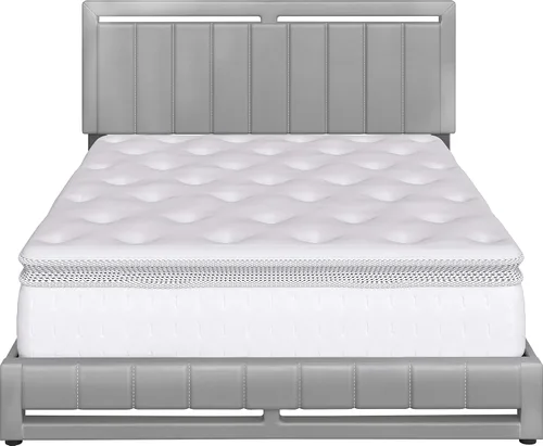 Vista 7 de Boyd Sleep Beaumont - Cama de plataforma tapizada con cabecero, base de colchón con 14 soportes de listones de madera, no requiere somier, piel Gris