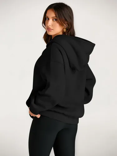 Vista 4 de Trendy Queen - Sudaderas extragrandes con capucha para mujer, suéteres de manga larga, sin botones, de vellón, de otoño, ropa de invierno