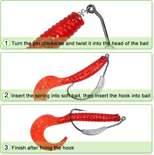 Vista 4 de Twistlock Fishing Hooks with Weight, 25pcs Worm Hooks with Centering Pin Spring Weighted Swimbait Hooks for Soft Plastic Lures Baits Bass Fishing