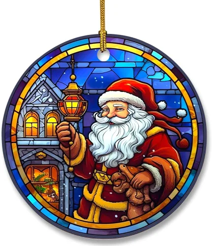 Vista 11 de Adorno de cerámica divertido - Papá Noel travieso y ciervo "Deseo que no te traiga nada más que una feliz Navidad" - Adornos para el hogar, adorno