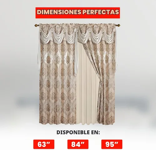 Vista 6 de Sapphire Home - Cortinas de jacquard de 84/63 pulgadas de longitud con cenefa adjunta + parte trasera transparente + 2 borlas, cortina tradicional