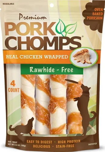 Vista 12 de Pork Chomps Masticables de piel de cerdo horneada para perros, giros de 6 pulgadas, sabores surtidos, 12 unidades Horneado con piel de cerdo real