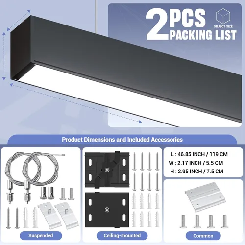 Vista 6 de Luz lineal LED de 4 pies, luz arriba y abajo de 50/45/40/35/30W, CCT de 3000/4000/5000K, luminarias lineales comerciales y residenciales