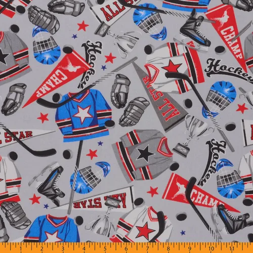 Vista 4 de Mook Fabrics Hockey Gear - Tela de algodón, corte gris por yarda 45 in. Ancho – Material 100% algodón para acolchado, decoración del hogar