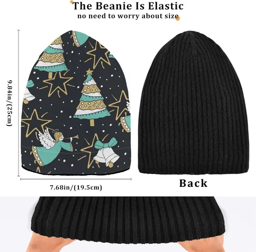 Vista 4 de Christmas Trees Angels Bells Beanie for Women Men Reversible Cap Warm Beanies Soft Crochet Hats for Fall Winter Y2k Multi