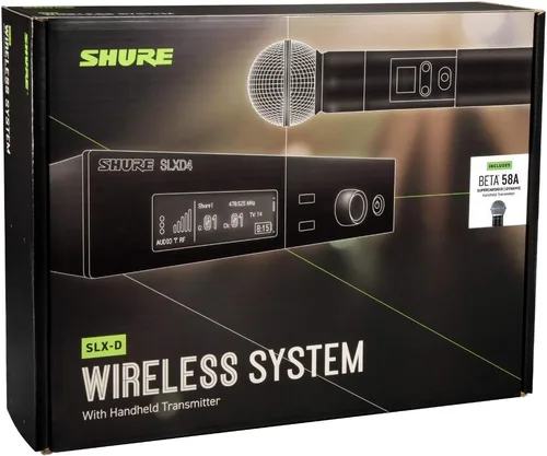 Vista 2 de Shure Sistema de micrófono inalámbrico digital SLXD24/B58, incluye transmisor de mano SLXD2 con cápsula de micrófono vocal BETA 58A y receptor