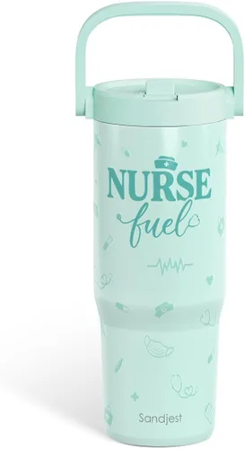 Vista 21 de SANDJEST Besties - Vaso de acero inoxidable con tapa para pajita de 30 onzas con asa de transporte para mujeres, niñas, mejores amigas, taza de café