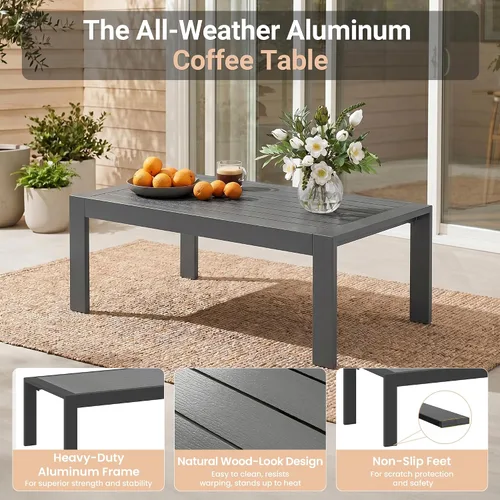 Vista 6 de Solaste Sofá de aluminio para patio con mesa auxiliar, juego de 3 muebles de patio con cojines, sofá de exterior para todo tipo de clima
