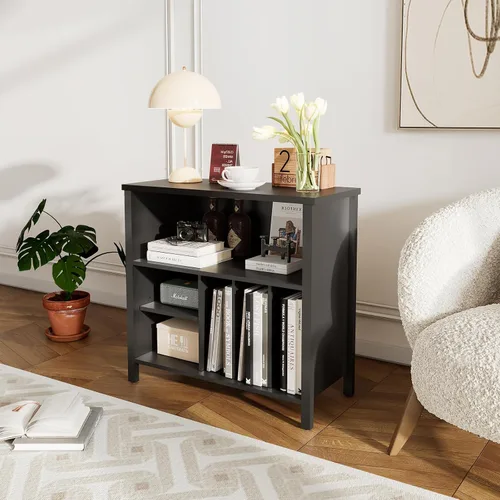 Vista 7 de Soporte para tocadiscos, gabinete de almacenamiento de discos de vinilo de mediados de siglo, soporte para tocadiscos de 3 niveles, soporte