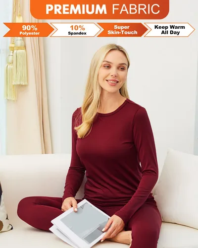 Vista 2 de CL convallaira Women Thermal Underwear Base Layer Long Johns with Fleece Lined Set Winter Warm Top Bottom
