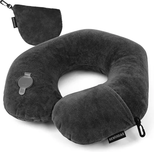 Vista 8 de Rewondah Almohada inflable de viaje para avión dormido, almohada inflable para el cuello para viajar en avión con funda lavable, almohada de viaje