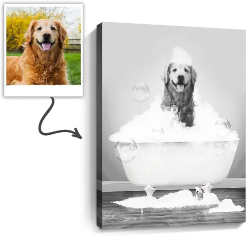 Vista 38 de kvtiwee retrato personalizado de mascota a partir de foto, arte de pared en lienzo de gato en el inodoro, arte de baño divertido en blanco y negro