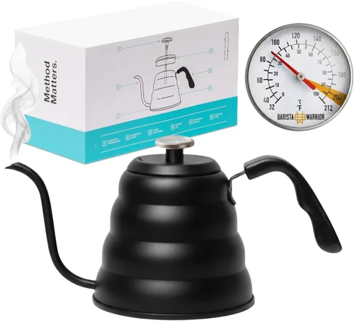 Vista 11 de Barista Warrior - Hervidor de café de cuello de cisne con termómetro – Hervidor de cuello de cisne para café y té, de acero inoxidable para todas