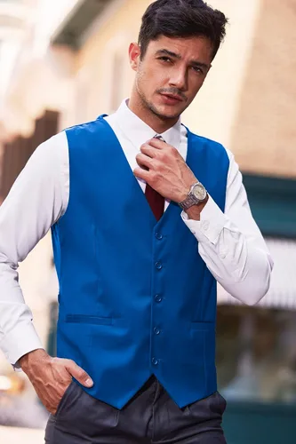 Vista 3 de COOFANDY Chaleco de traje de negocios para hombre, chaleco de vestir casual, chaleco ajustado