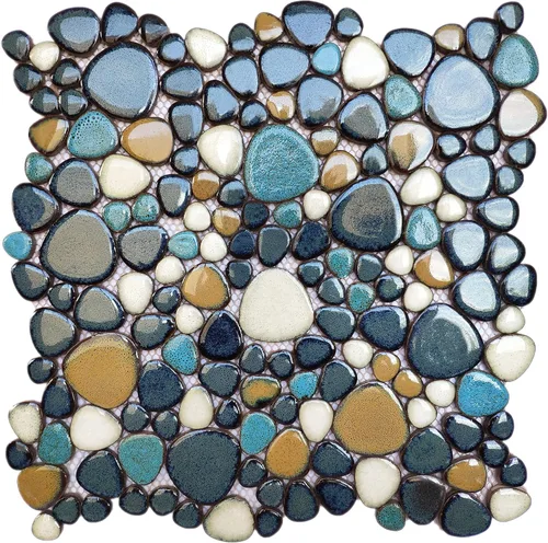 Vista 11 de Parrotile Azulejos Azules de Guijarros para Piso de Ducha, Mosaico para Salpicadero de Baño, Azulejos de Pared (5 Hojas)