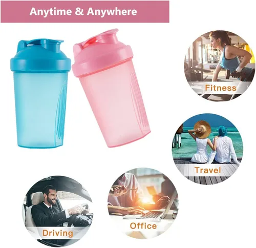 Vista 4 de ANNAKIKI Shaker Bottle - Batidos de proteínas y botella agitadora de 16 onzas/13.5 fl oz con bolas batidoras de alambre, libre de plástico BPA