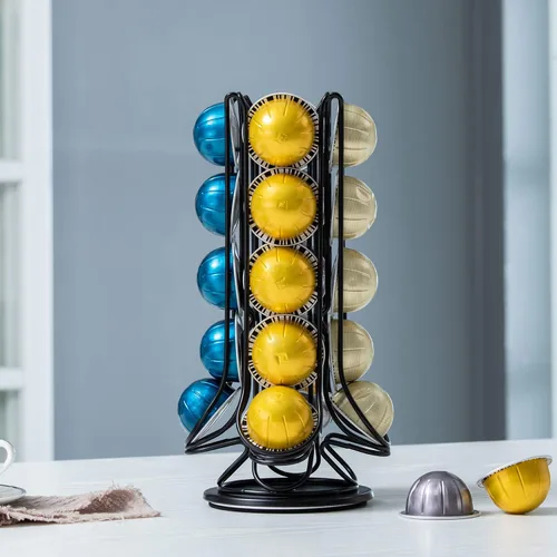 Vista 5 de Soporte de cápsulas de café FlagShip Vertuo con sistema de carrusel, almacenamiento para Nespresso Vertuoline, tamaño pequeño, rotación de 360 Negro