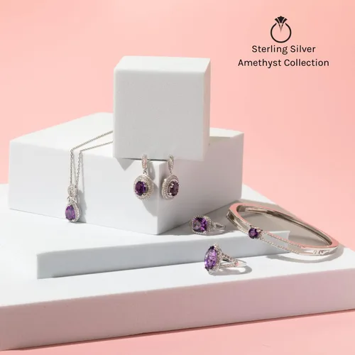Vista 5 de Peora Anillo clásico de eternidad de amatista para mujer, plata de ley 925, piedra natal auténtica, 1 quilate en total, 0.18 pulgadas de ancho