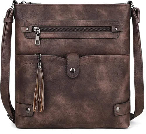 Vista 3 de FADEON Bolsos cruzados para mujer y bolso de mano para laptop, colección marrón