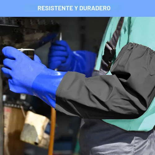 Vista 5 de Guantes de trabajo resistentes a productos químicos de PVC de Haiou, de goma larga, resistentes al agua, para trabajo con productos químicos
