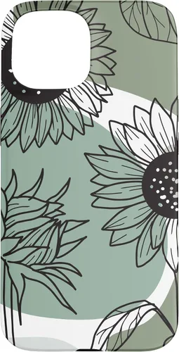 Vista 6 de iPhone 16 Aesthetic Sunflower Line Art Minimalistic Sage Green Case