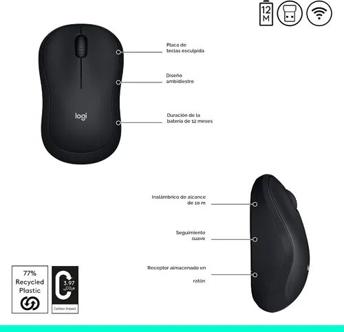 Vista 6 de Logitech Ratón inalámbrico ambidiestro compacto M185 con empuñaduras de Negro
