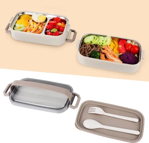 Vista 2 de Caja Bento de acero inoxidable para adultos y niños, lonchera japonesa a prueba de fugas, recipientes divididos para alimentos y comidas, juego