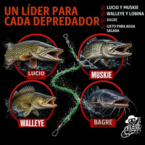 Vista 4 de Líderes de pesca con giros - Carpa - Lucio - Bagre - Muskie - Walleye - Bass - Caballa - Pargo