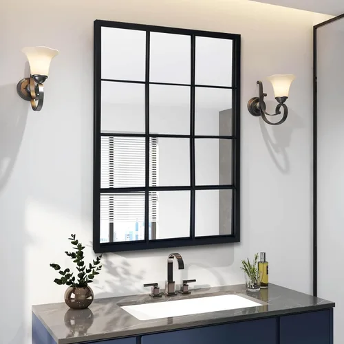 Vista 10 de Espejo de Arco Negro, Decoración de Pared con Panel de Ventana, Espejos de Pared de Estilo Rústico con Marco de Hierro para Entrada, Pasillo, Sala