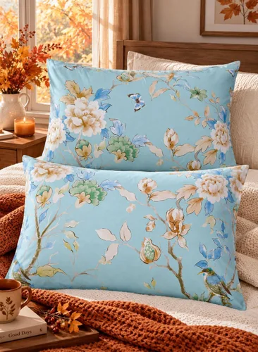 Vista 8 de FADFAY Fundas de almohada de 20 x 30 pulgadas, fundas de almohada de lujo con diseño floral de peonía, 100% algodón egipcio, 2 piezas, tamaño Azul